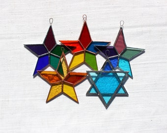 Stained-glass star, multiple colors, Star of David