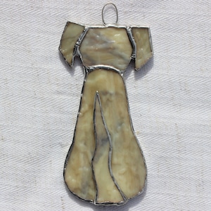 Small stained-glass dog, cream light brown fluffy