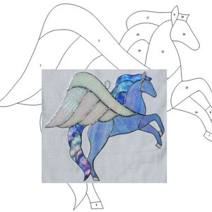 Pattern — stained glass Pegasus flying horse with wings digital download