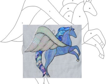 Pattern — stained glass Pegasus flying horse with wings digital download