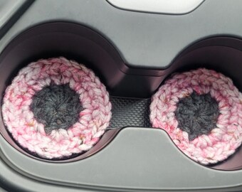 Crochet Car Coasters, Set of 2 Coasters, Auto Coasters, Truck Coasters, Absorbent, Ready to Ship, Cup Holder Coaster, Gift, Flower Coasters