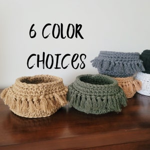 Macrame Style Basket, Rope Basket, Boho Basket, Tassel Basket, Fringe Basket, Makeup Basket, Ready to Ship, Boho Decor, Gift for Her