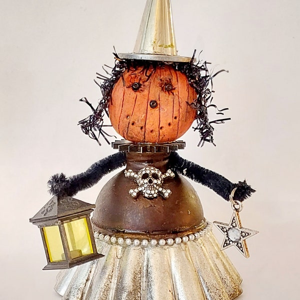 Halloween Wanda Witch Assemblage Folk Art Repurposed Doll