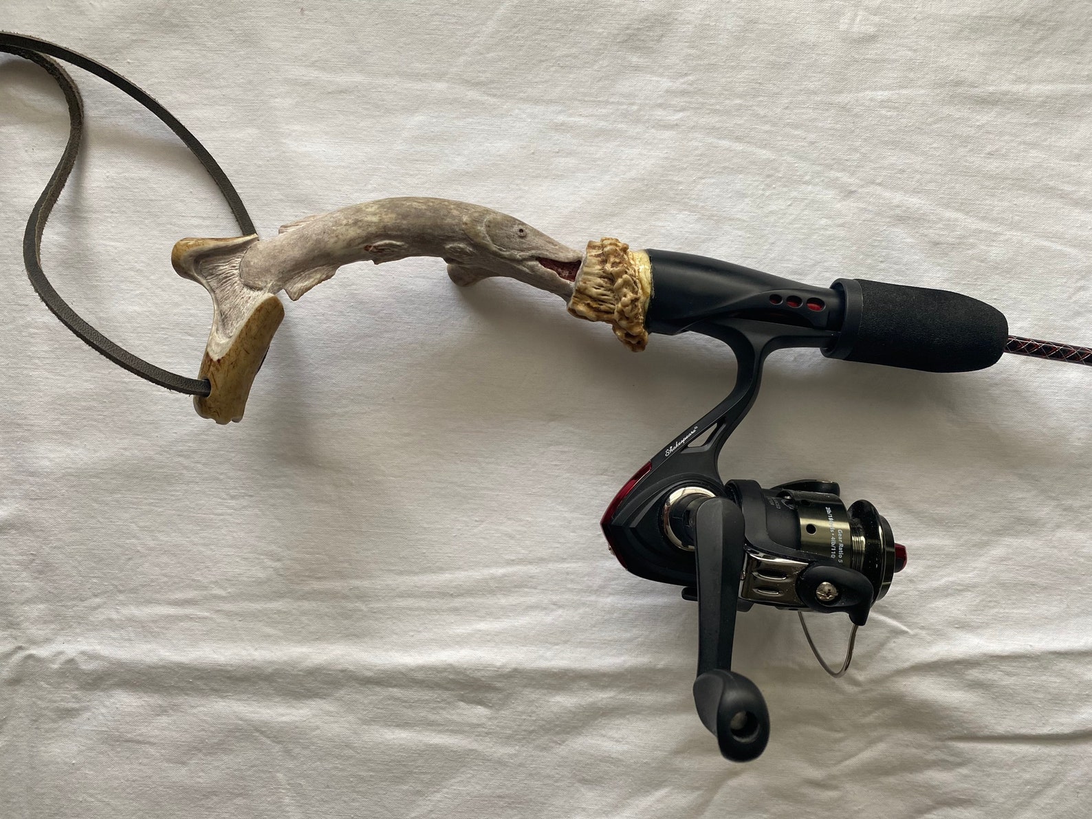 Hand Carved decorative deer antler ice fishing rod handle Etsy