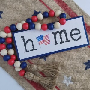 Fourth of July, Patriotic Wood Bead Garland, Tiered Tray Decor