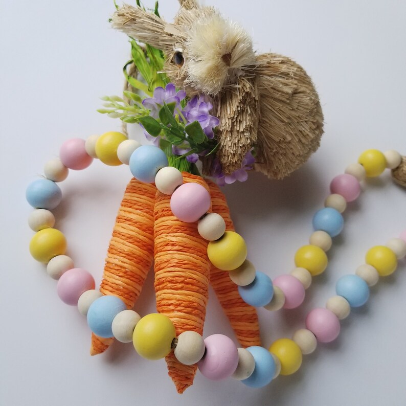 Easter Wood Bead Garland Pastel Spring Beaded Garland Etsy