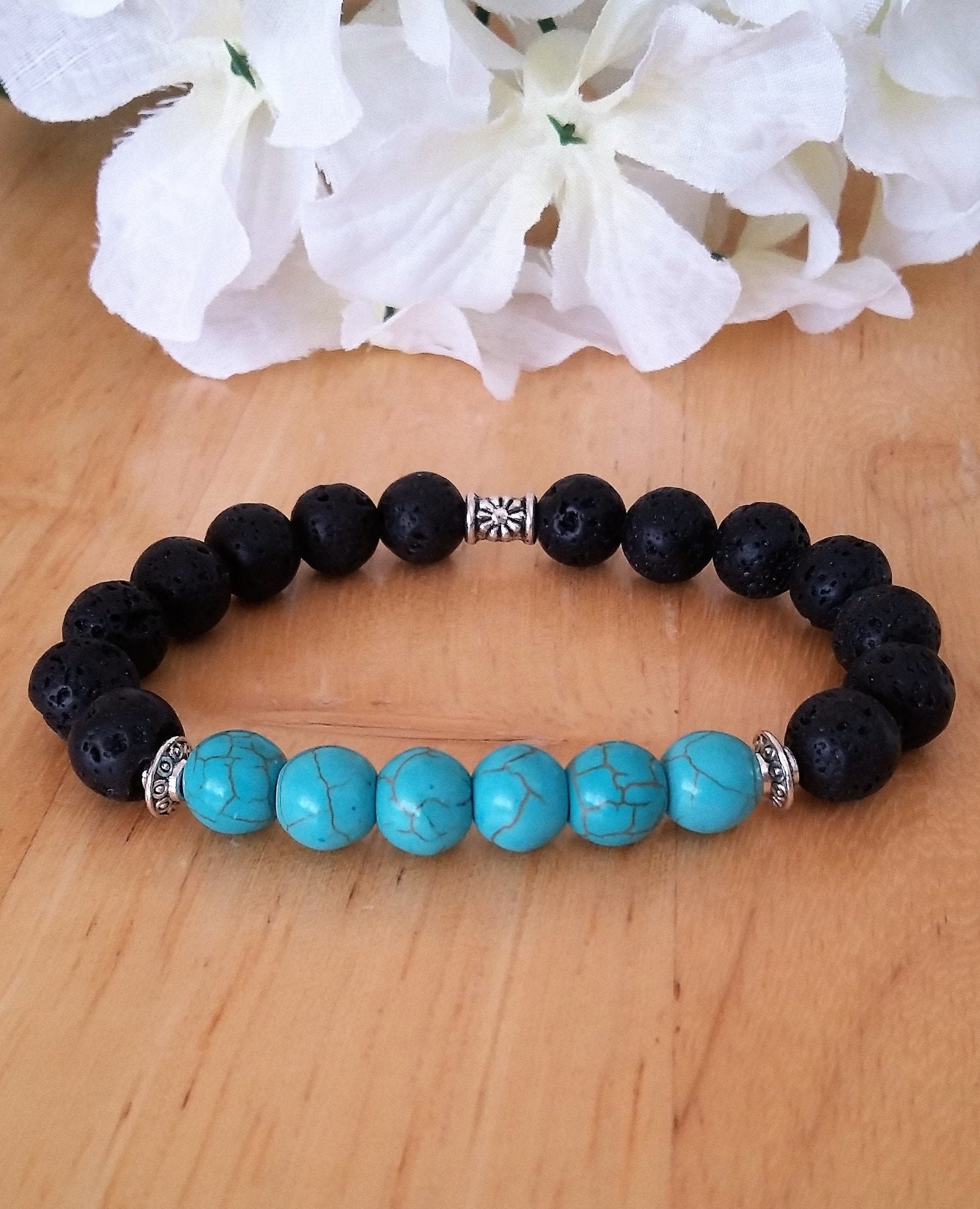 Turquoise Throat Chakra Bead Black Lava Diffuser Rock Bracelet Etsy