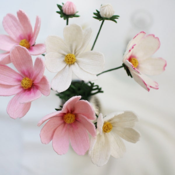 Pink and White Cosmos, Cosmos Felt flower, October Birth Flower, Birthday, Fall Flower, Flower Bouquet, Home Decoration, floral arrangements