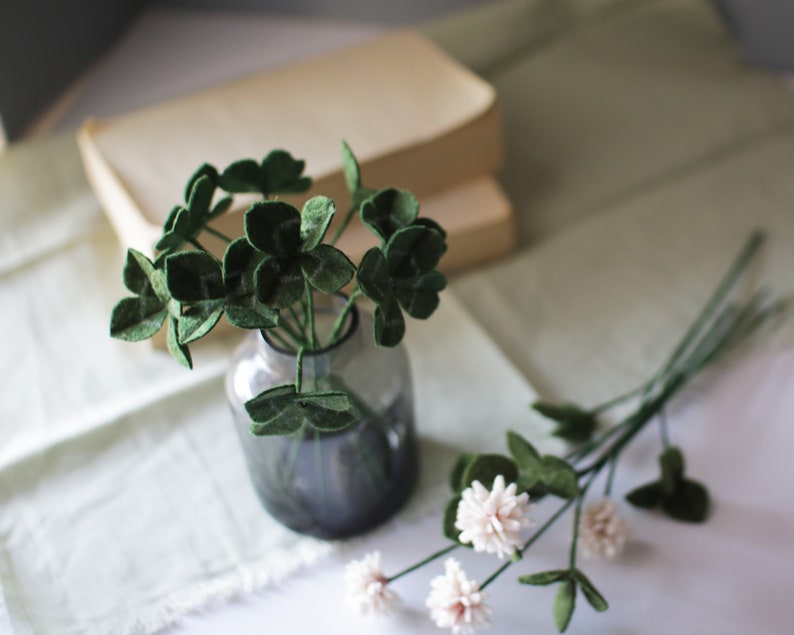 Four-leaved Clover, Four leaf clover, Felt Clover, Clover Flower, Felt Floral, Spring Flower, Flower Arrangement, Flower Bouquet image 7