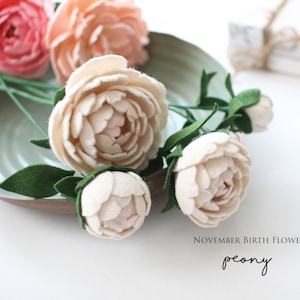 Felt Peony Stem: November Birth Flower, Home Decor