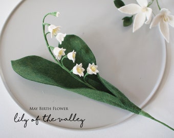 Felt Lily of the Valley Stem: May Birth Flower, Wedding Bouquet