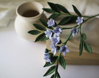 Handmade Felt Jacob's Ladder Flower Stem, Lavender Blue Floral Arrangement