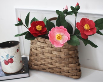 Felt Camellia Flower Arrangement: Spring Home Decor Branch