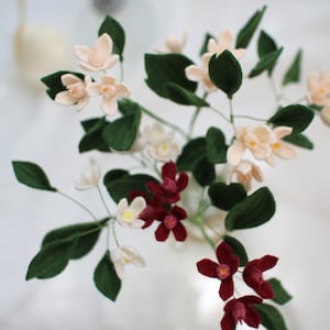 Felt Sweet Autumn Clematis Stem: Handmade Floral Arrangement