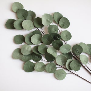 Felt Silver Dollar Eucalyptus Stem: Rustic Green Foliage, Wedding Home Decor