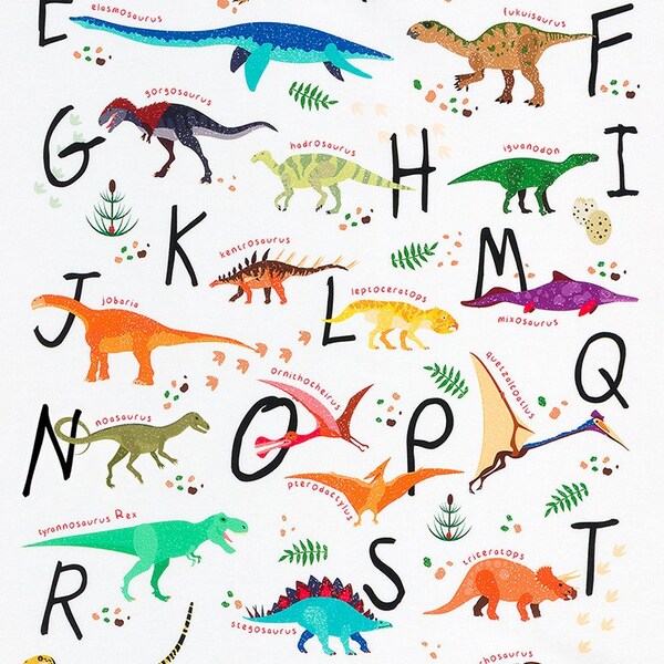 Robert Kaufman Fabric, Alphabetosaurus, Novelty Fabric, Dinosaur Fabric, By The Half Yard