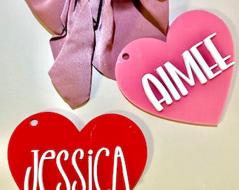 Personalized Acrylic Heart Name Tag | Valentine's Day Basket Label