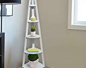 Vintage Style Solid Pin Corner Ladder White Bookcase