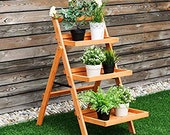 Potted Plant Organizer Wood Ladder Pot Holder 3 Tier