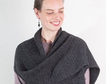 Charcoal Black Knit Unisex Scarf: Handmade with Baby Alpaca, Lambswool & Cashmere