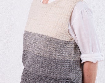 Women's Sleeveless Sweater in Tonal Grey Stripes, Handmade with Baby Alpaca, Lambswool and Cashmere. Lightweight all Seasons Knitted Vest.