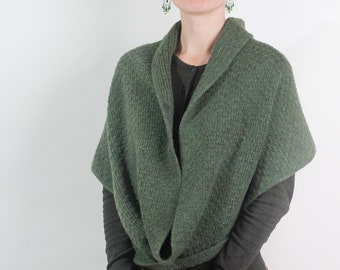 Women's Winter Cowl Scarf, Knitted with Baby Alpaca, Lambswool and Cashmere in a Dark Green Colour