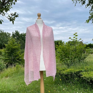 New Light Rose Summer Lace Shawl, Finely Knitted Womens Shoulder Wrap in Pure Linen, Super Stylish Feminine Transparent Old Rose Scarf Shawl