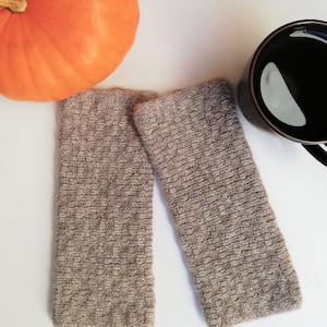 Winter Wrist Warmers Knitted with Baby Alpaca, Lambswool and Cashmere in a Variegated Light Beige Colour