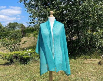 Mintgrüner Leinen-Spitzenschal: Gestrickte leichte Schulter-Verpackung