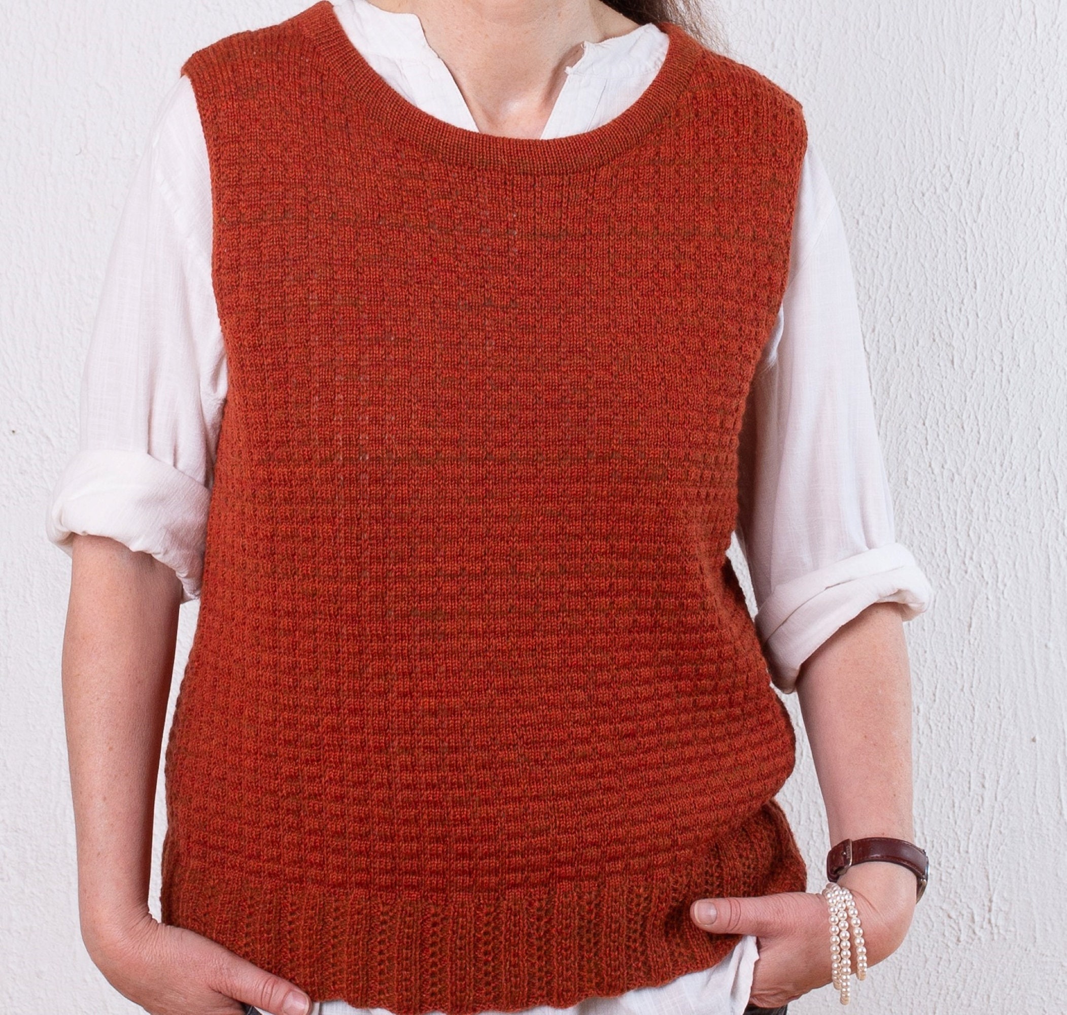 Women's Sleeveless Sweater in a Burnt 