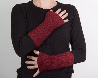 Winter Wrist Warmers Knitted with Baby Alpaca, Lambswool and Cashmere in a Maroon, Bordeaux Red Colour