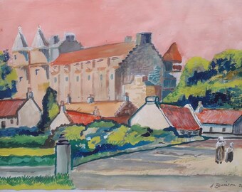 Falkland, Fife.   Gouache painting.