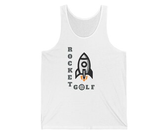 Rocket Ship Moon Illustration Tank Top | Rocket Golf Space Tee
