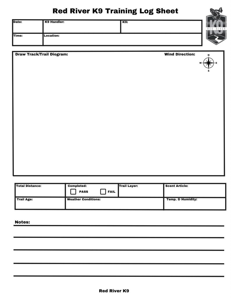 K9 Tracking/trailing Log Sheet Etsy