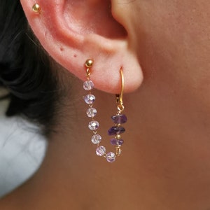 Double earring, purple ear chain, mix piercing