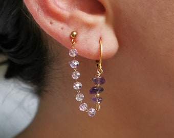 Boucle d'oreille double, chaine d'oreille violette, piercing à mixer