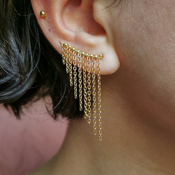 Steel dangling earring, chain earring, handmade jewelry, fake piercing