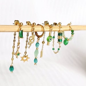 Pendiente de acero inoxidable, pendiente de sol, joyería verde, individualmente, juego de piercings, hecho a mano