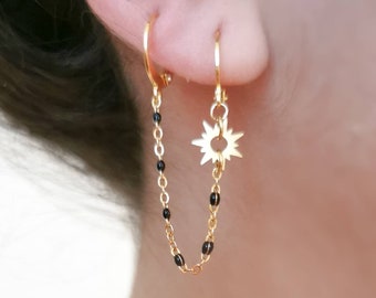 Boucle d'oreille double, boucle d'oreille chaine, piercing acier inoxydable, bijoux fait main