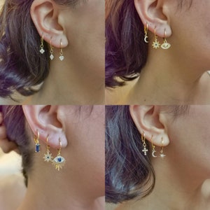 Boucle doreille acier inoxydable , boucle d'oreille lune et etoile , piercing lobe , mix and match image 7