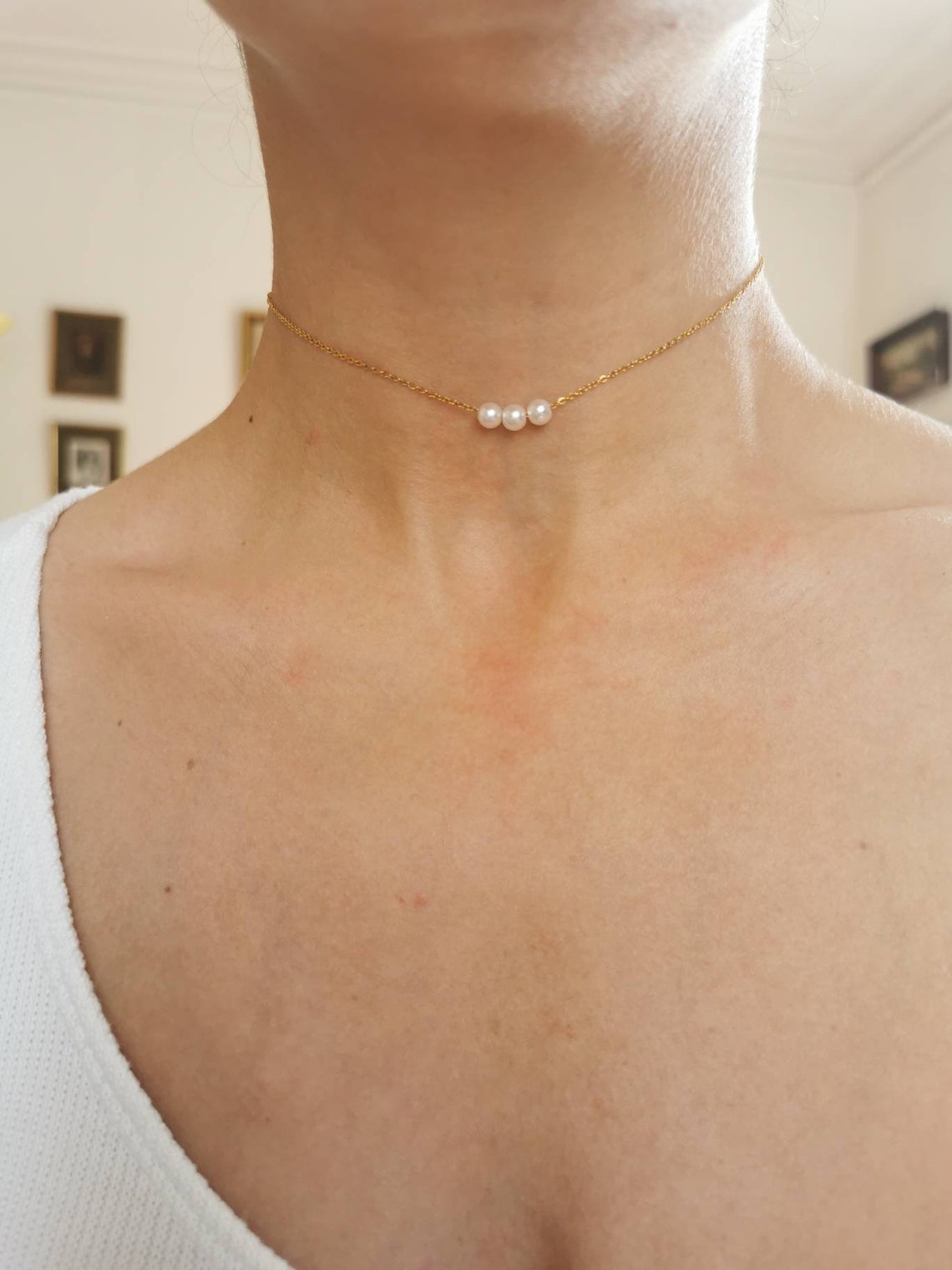 Collier acier inoxydable doré ras de cou choker perle Etsy