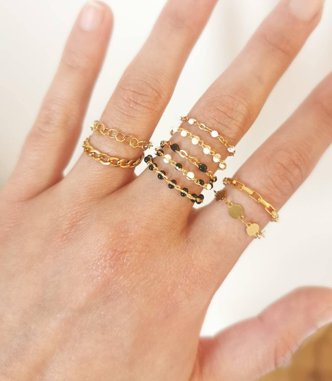 Bague cha ne acier inoxydable dor maille classique et maille