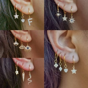 Boucle doreille acier inoxydable , boucle d'oreille lune et etoile , piercing lobe , mix and match image 2