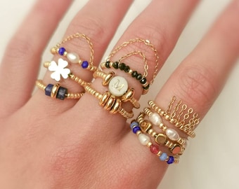 Handmade gold plate rings, gold jewelry, minimalist rings in fine gold gilded pearls, gold jewelry