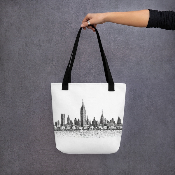 Cityscape Sketch Artistic Tote Bag - A Tribute to NYC in Freehand Brilliance
