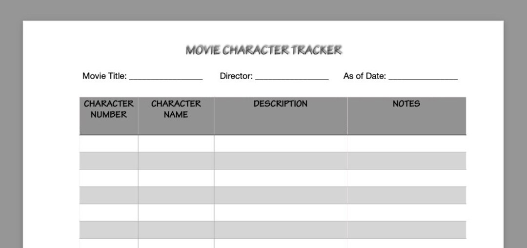 SCREENPLAY CHARACTER TRACKER - Etsy