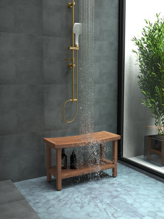 Patented 30 Sumba Teak Shower Bench with Shelf