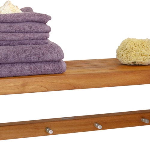 36 Moa™ Teak Wall Shelf With Hooks Etsy