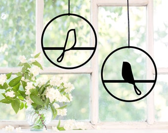 Bird wall decoration, window decoration, spring decoration, gift idea for Mother's Day, wooden hoop with bird, 23 cm