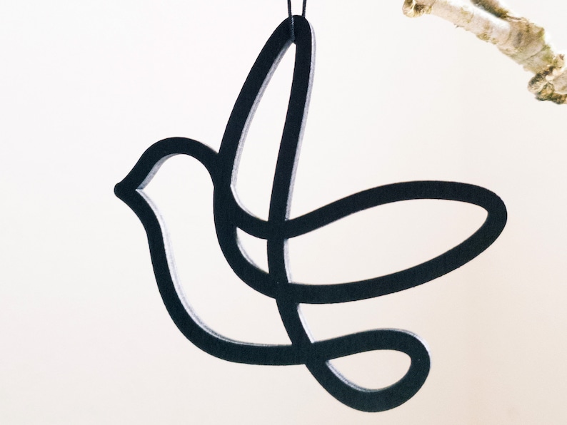 LINE ART birds pendant, spring decoration, Easter decoration, gift idea for Mother's Day, wood, black, minimalist design SCHWARZ